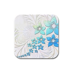 Flowers Background Leaf Leaves Blue Rubber Square Coaster (4 Pack)  by Mariart