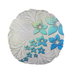 Flowers Background Leaf Leaves Blue Standard 15  Premium Flano Round Cushions