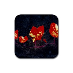 Grunge Floral Collage Design Rubber Coaster (square)  by dflcprintsclothing