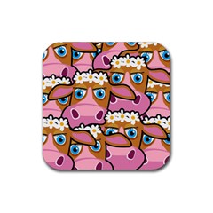 Pink Cows Rubber Coaster (square)  by ArtworkByPatrick