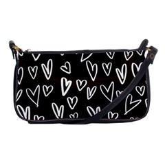 White Hearts - Black Background Shoulder Clutch Bag by alllovelyideas