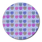 Valentine Hearts Blue Round Mousepads Front