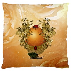 Wonderful Easter Egg With Flowers And Snail Large Cushion Case (two Sides) by FantasyWorld7