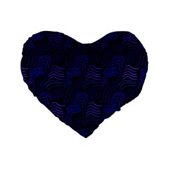 Blue & Black Waves Standard 16  Premium Flano Heart Shape Cushions by modernwhimsy