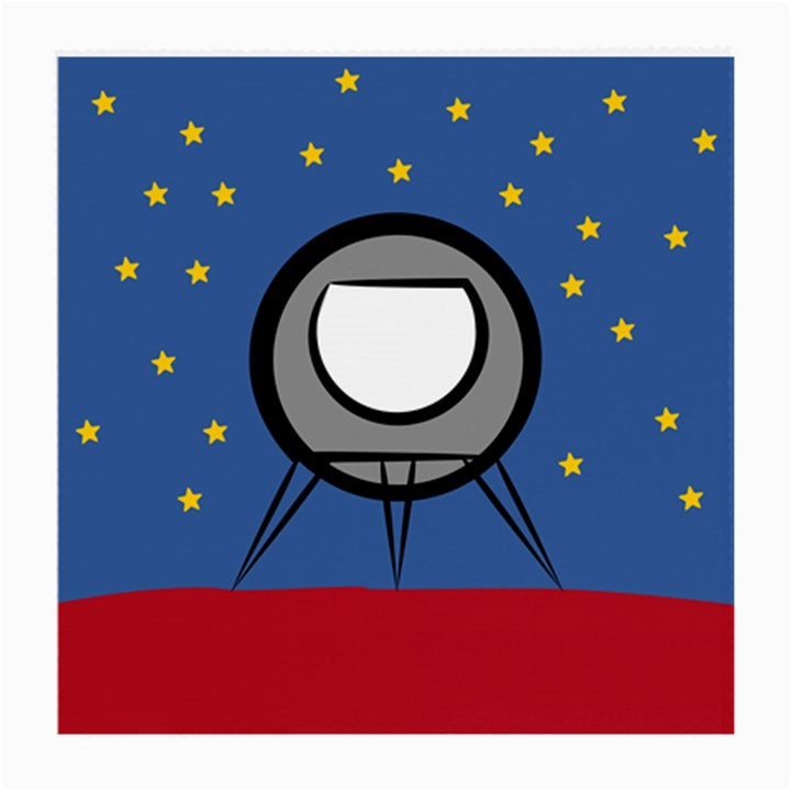 A Rocket Ship Sits On A Red Planet With Gold Stars In The Background Medium Glasses Cloth