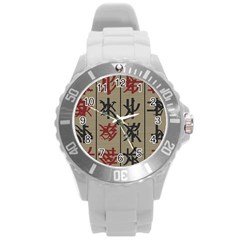 Ancient Chinese Secrets Characters Round Plastic Sport Watch (l) by Sudhe