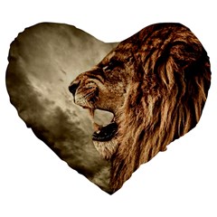 Roaring Lion Large 19  Premium Flano Heart Shape Cushions by Sudhe