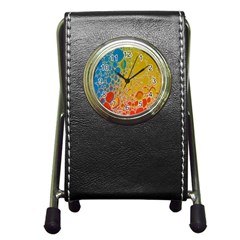 Bubbles Abstract Lights Yellow Pen Holder Desk Clock by Sudhe