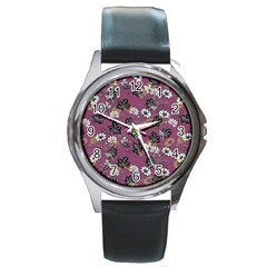 Beautiful Floral Pattern Background Round Metal Watch by Sudhe