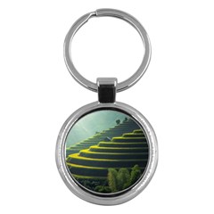 Scenic View Of Rice Paddy Key Chains (round)  by Sudhe