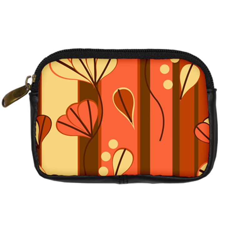 Amber Yellow Stripes Leaves Floral Digital Camera Leather Case
