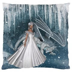 Wonderful Girl With Ice Dragon Large Flano Cushion Case (two Sides) by FantasyWorld7