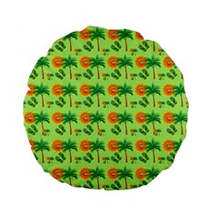 Holiday Tropical Smiley Face Palm Standard 15  Premium Flano Round Cushions by Pakrebo