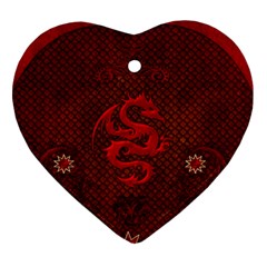 Awesome Chinese Dragon, Red Colors Heart Ornament (two Sides) by FantasyWorld7