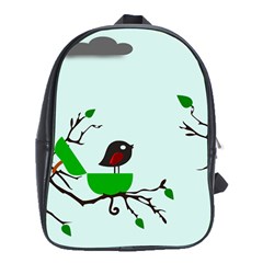 Birds Tree Animal Black Tree Green School Bag (xl) by Alisyart