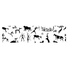 Petroglyph Runic Cavemen Nordic Black Paleo Drawings Pattern Satin Scarf (oblong) by snek