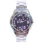 Purple flowers Stainless Steel Analogue Watch