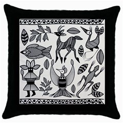 African Senufo Korhogo Tribal Ethnic Art  Throw Pillow Case (black) by BluedarkArt