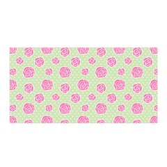 Roses Flowers Pink And Pastel Lime Green Pattern With Retro Dots Satin Wrap by genx
