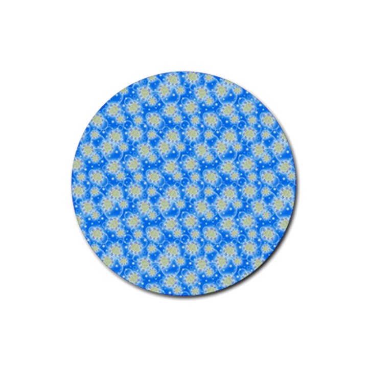 Hydrangea Blue Glitter Round Rubber Coaster (Round) 