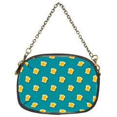 Toast With Cheese Funny Retro Pattern Turquoise Green Background Chain Purse (one Side) by genx