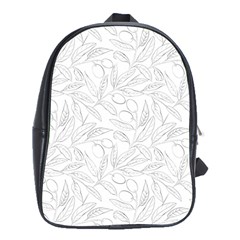 Organic Olive Leaves Pattern Hand Drawn Black And White School Bag (xl) by genx