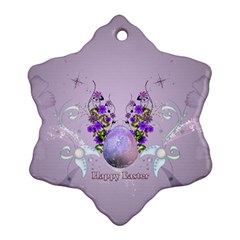 Happy Easter, Easter Egg With Flowers In Soft Violet Colors Ornament (snowflake) by FantasyWorld7