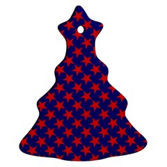 Red Stars Pattern On Blue Christmas Tree Ornament (two Sides)
