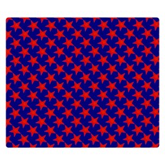Red Stars Pattern On Blue Double Sided Flano Blanket (small)  by BrightVibesDesign