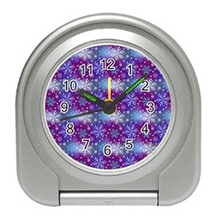 Snow White Blue Purple Tulip Travel Alarm Clock by Pakrebo
