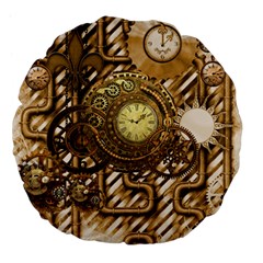 Wonderful Steampunk Design, Awesome Clockwork Large 18  Premium Flano Round Cushions by FantasyWorld7