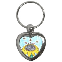 Bees At Work In Blue  Key Chains (heart)  by okhismakingart
