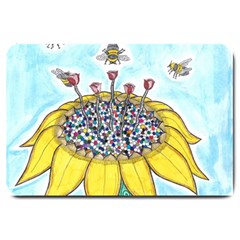 Bees At Work In Blue  Large Doormat  by okhismakingart