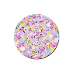Candy Hearts (sweet Hearts-inspired) Rubber Coaster (round)  by okhismakingart