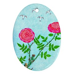 Roses And Seagulls Oval Ornament (two Sides) by okhismakingart