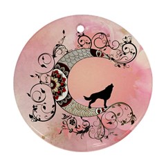 Wonderful Mandala Moon With Wolf Round Ornament (two Sides) by FantasyWorld7
