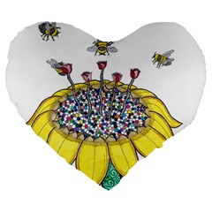 Bees At Work  Large 19  Premium Heart Shape Cushions by okhismakingart