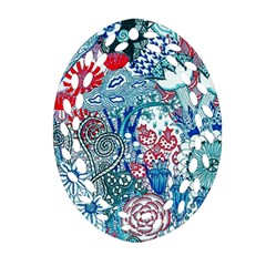 Floral Jungle Blue Oval Filigree Ornament (two Sides) by okhismakingart