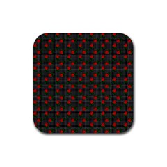 Roses Black Plaid Rubber Coaster (square)  by snowwhitegirl