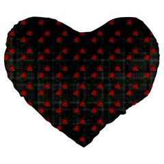 Roses Black Plaid Large 19  Premium Heart Shape Cushions by snowwhitegirl