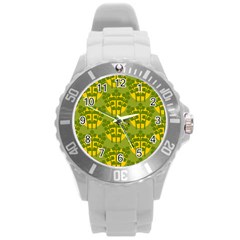Texture Plant Herbs Green Round Plastic Sport Watch (l) by Mariart