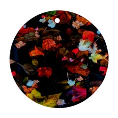 Leaves And Puddle Round Ornament (two Sides) by okhismakingart