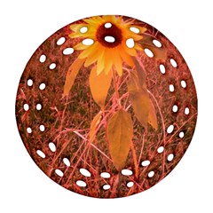 Red Tinted Sunflower Round Filigree Ornament (two Sides) by okhismakingart