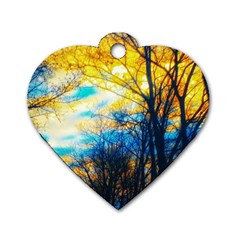 Yellow And Blue Forest Dog Tag Heart (two Sides) by okhismakingart