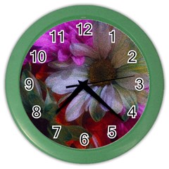 Grainy Green Flower (with Blue Tint) Color Wall Clock by okhismakingart
