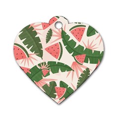 Tropical Watermelon Leaves Pink And Green Jungle Leaves Retro Hawaiian Style Dog Tag Heart (one Side) by genx