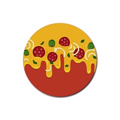 Pizza Topping Funny Modern Yellow Melting Cheese And Pepperonis Rubber Round Coaster (4 Pack)  by genx