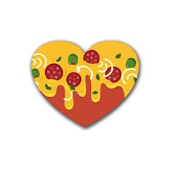 Pizza Topping Funny Modern Yellow Melting Cheese And Pepperonis Rubber Coaster (heart)  by genx