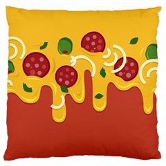 Pizza Topping Funny Modern Yellow Melting Cheese And Pepperonis Large Cushion Case (one Side) by genx