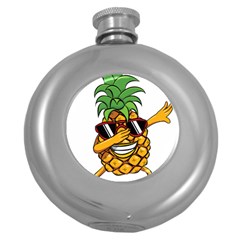 Dabbing Pineapple Sunglasses Shirt Aloha Hawaii Beach Gift Round Hip Flask (5 Oz) by SilentSoulArts